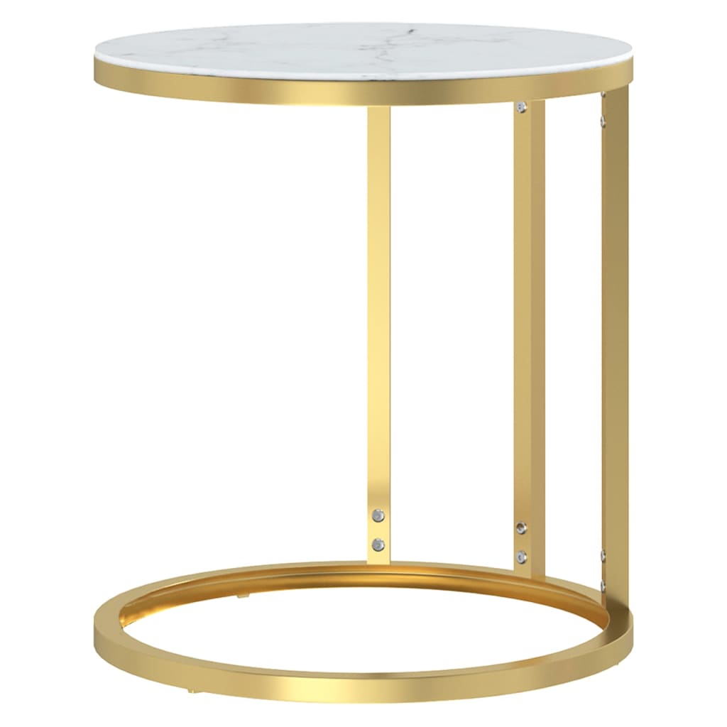 Bijzettafel 45 cm gehard glas goudkleurig en witmarmer is nu te koop bij PeponiXL, paradijselijk wonen!