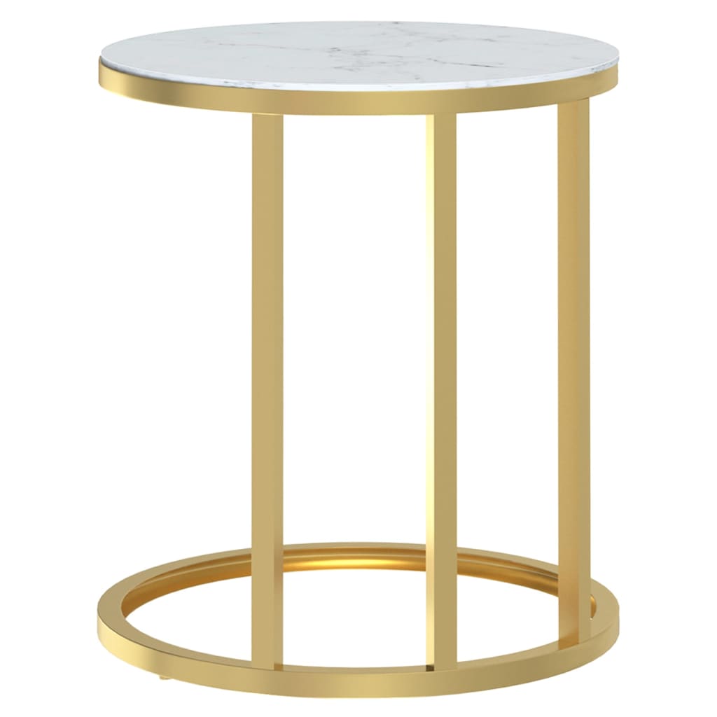 Bijzettafel 45 cm gehard glas goudkleurig en witmarmer is nu te koop bij PeponiXL, paradijselijk wonen!