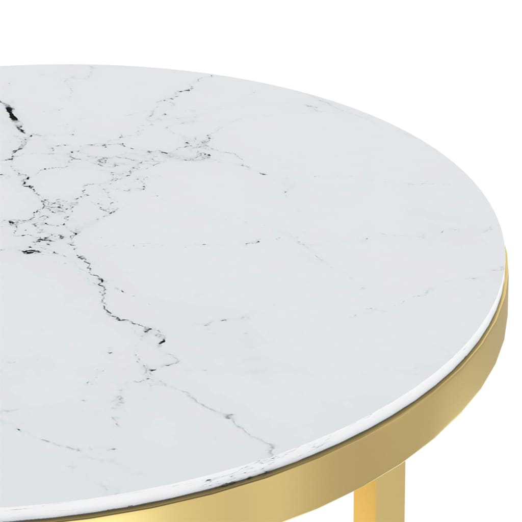 Bijzettafel 45 cm gehard glas goudkleurig en witmarmer is nu te koop bij PeponiXL, paradijselijk wonen!