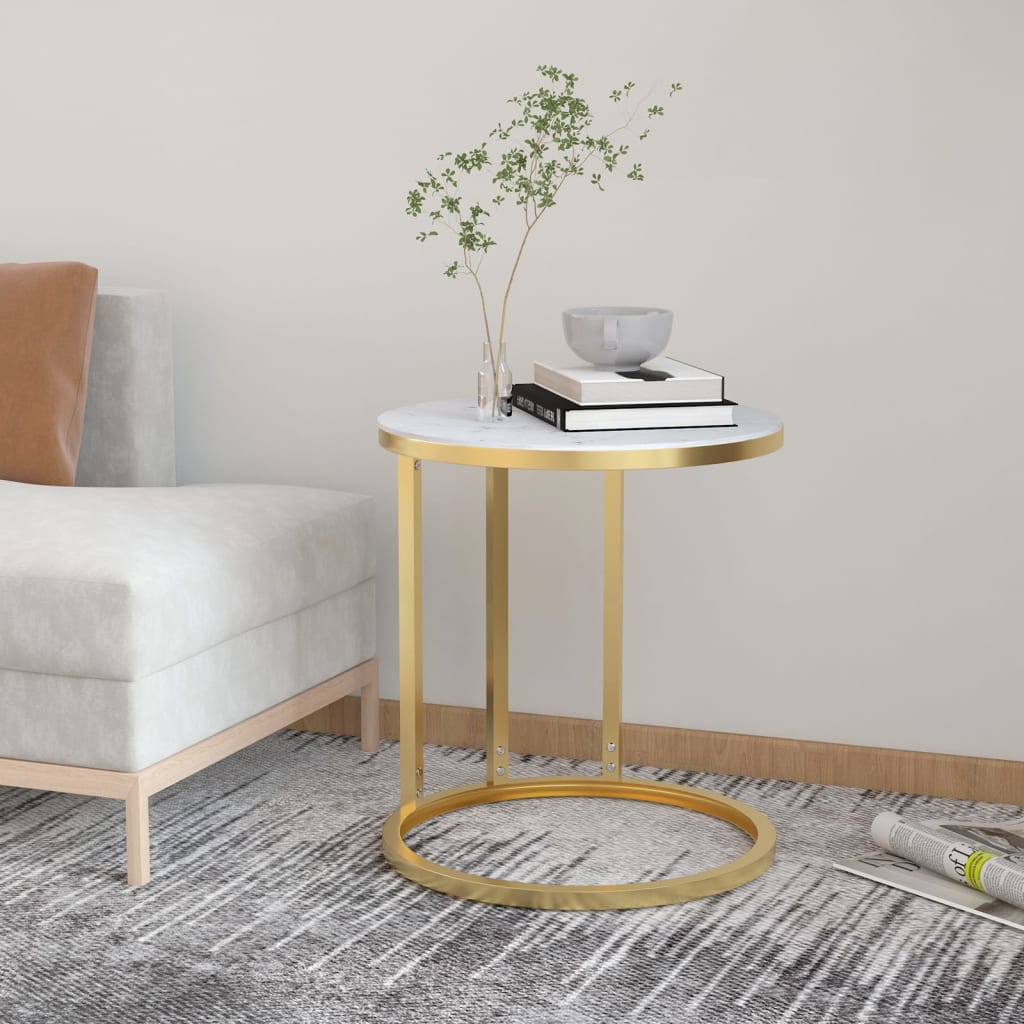 Bijzettafel 45 cm gehard glas goudkleurig en witmarmer is nu te koop bij PeponiXL, paradijselijk wonen!