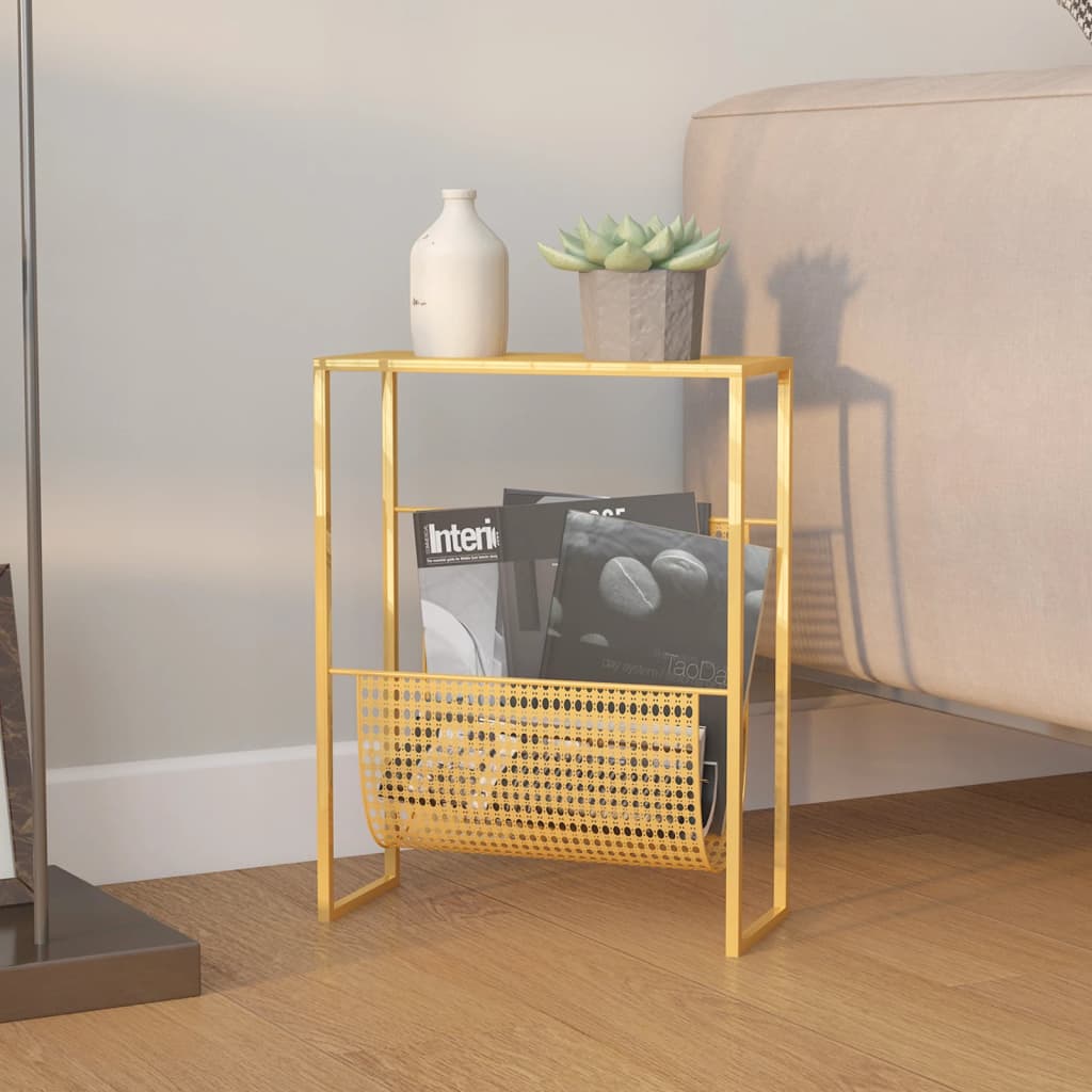 Tijdschriftenrek 35x15x45 cm staal goudkleurig is nu te koop bij PeponiXL, paradijselijk wonen!