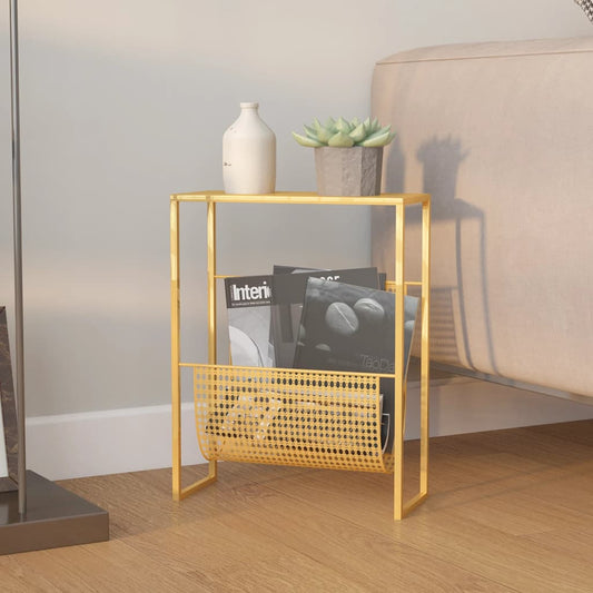 Tijdschriftenrek 35x15x45 cm staal goudkleurig is nu te koop bij PeponiXL, paradijselijk wonen!