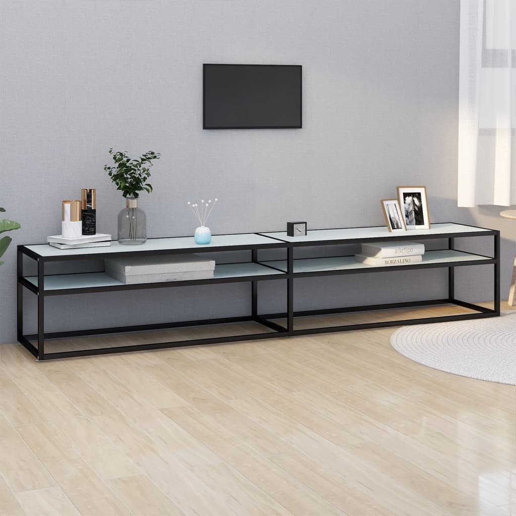 Tv-meubel 220x40x40,5 cm gehard glas witmarmerkleurig is nu te koop bij PeponiXL, paradijselijk wonen!