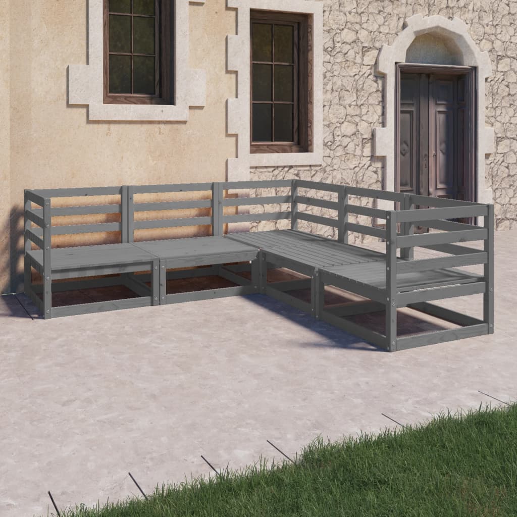 5-delige Loungeset massief grenenhout grijs