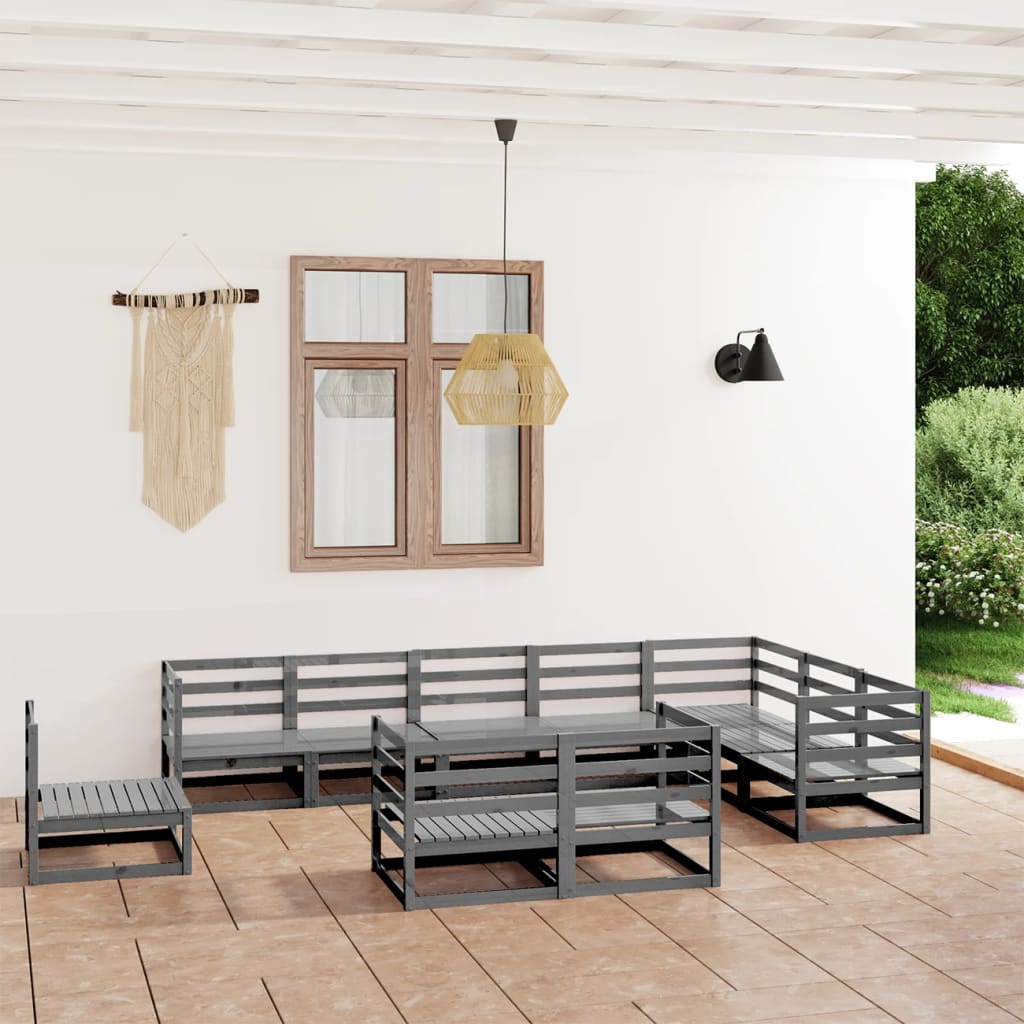 10-delige Loungeset massief grenenhout grijs is nu te koop bij PeponiXL, paradijselijk wonen!