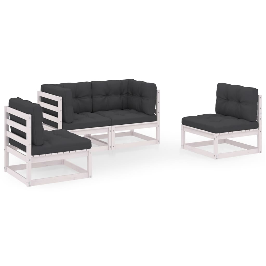 4-delige Loungeset met kussens massief grenenhout