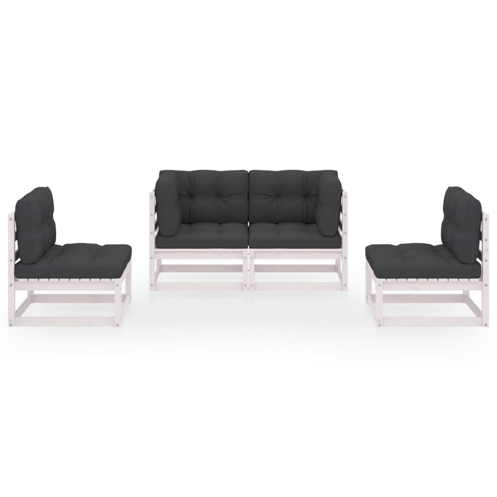 4-delige Loungeset met kussens massief grenenhout