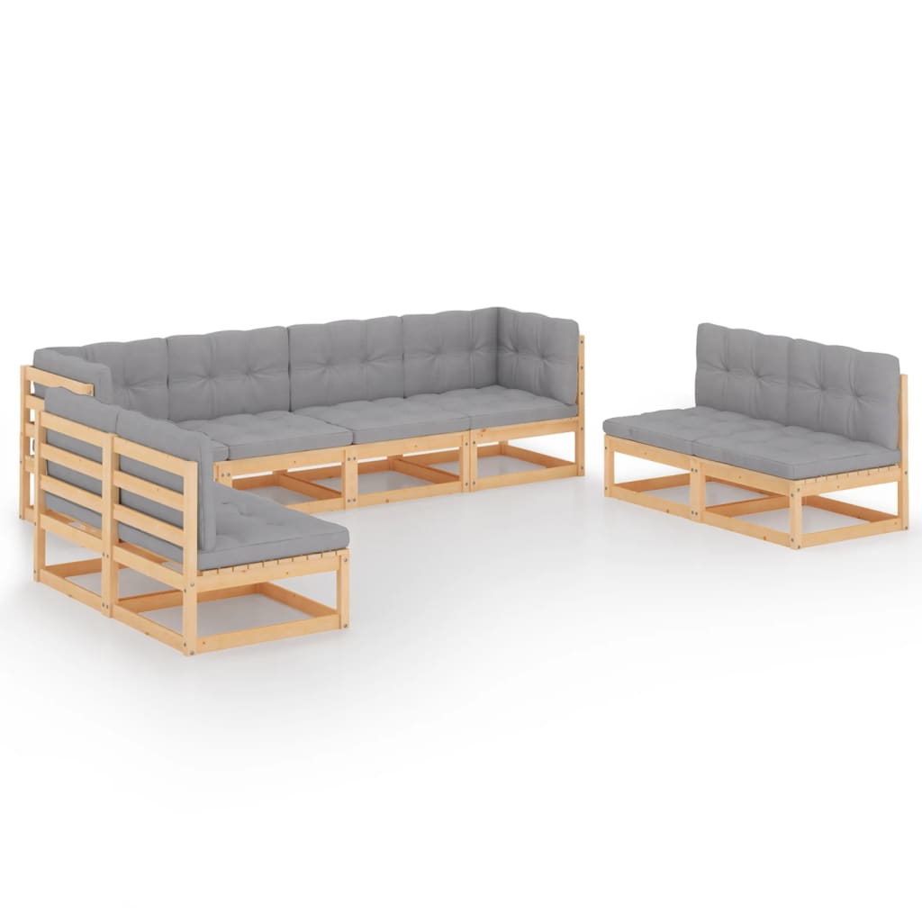 8-delige Loungeset met kussens massief grenenhout