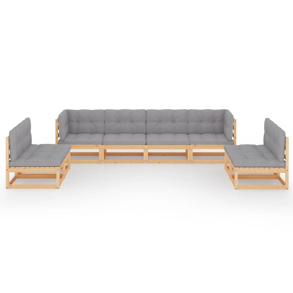 8-delige Loungeset met kussens massief grenenhout