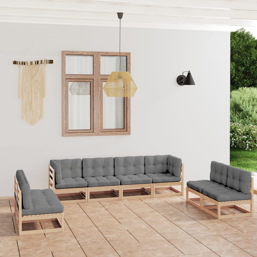 8-delige Loungeset met kussens massief grenenhout