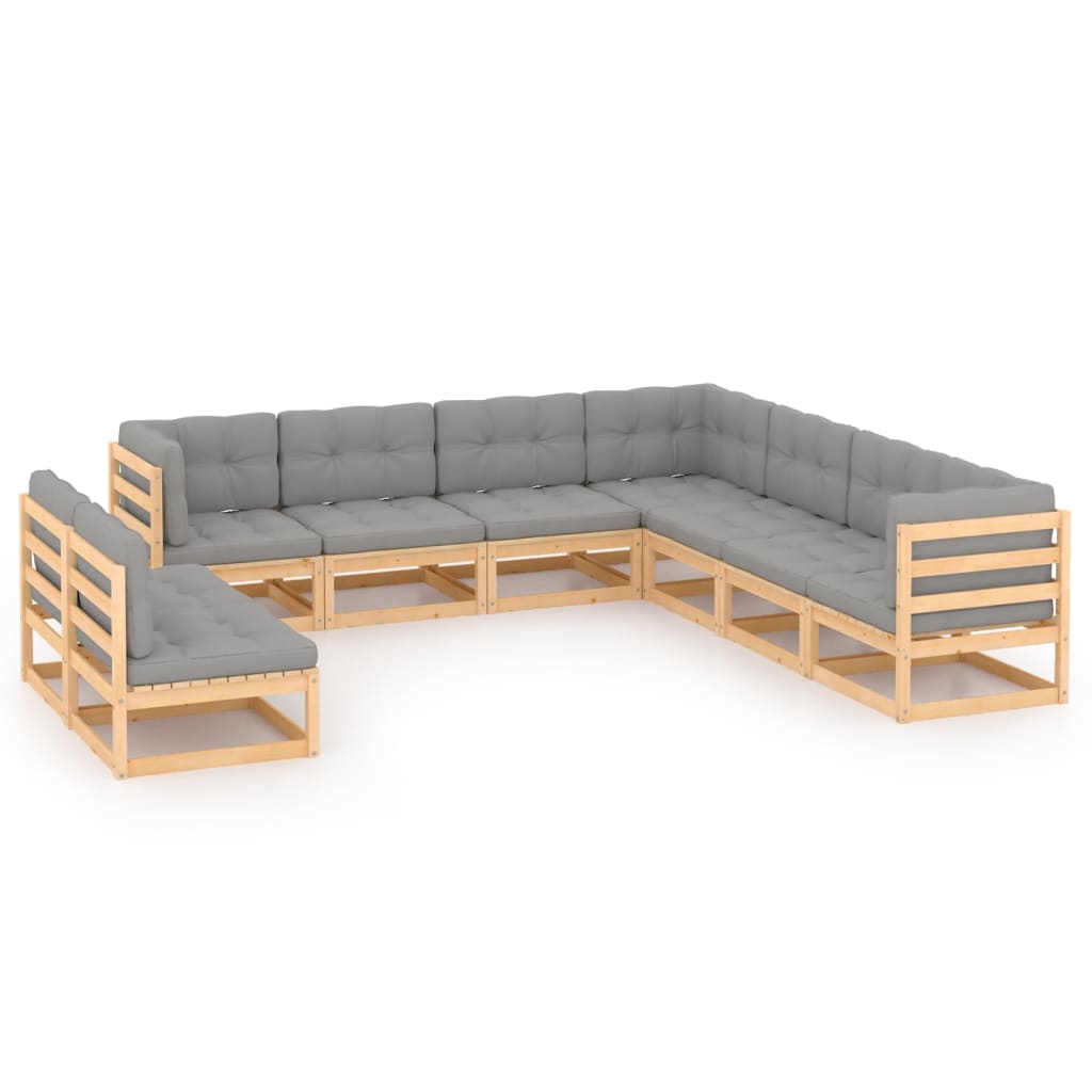 9-delige Loungeset met kussens massief grenenhout