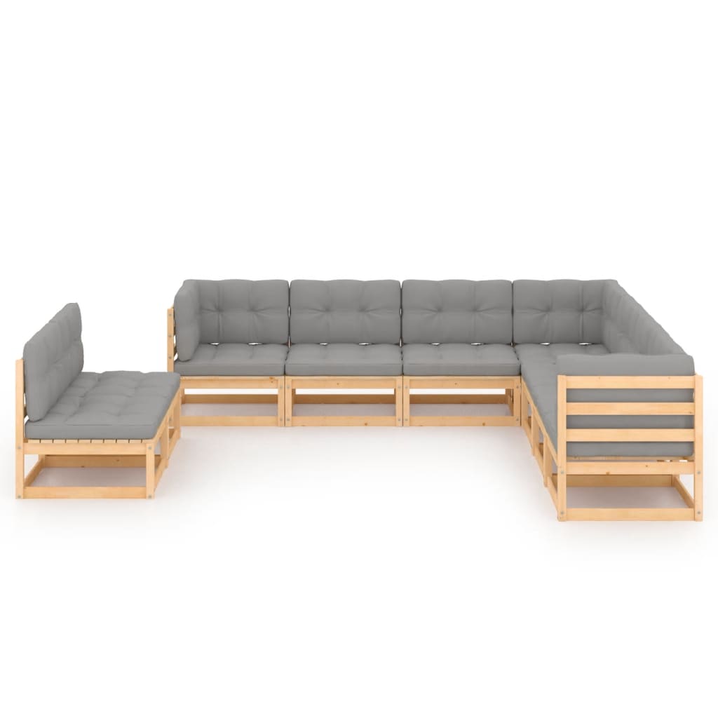 9-delige Loungeset met kussens massief grenenhout