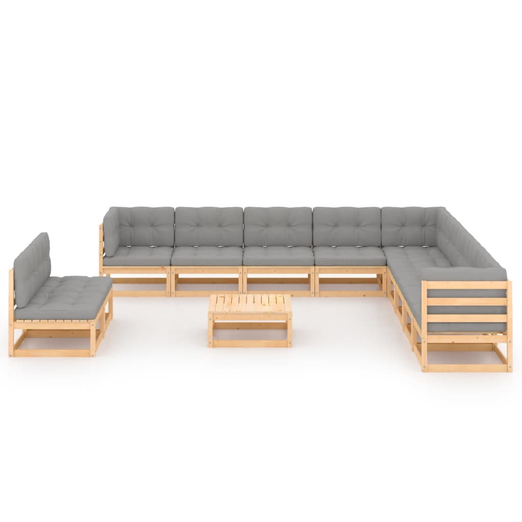 12-delige Loungeset met kussens massief grenenhout