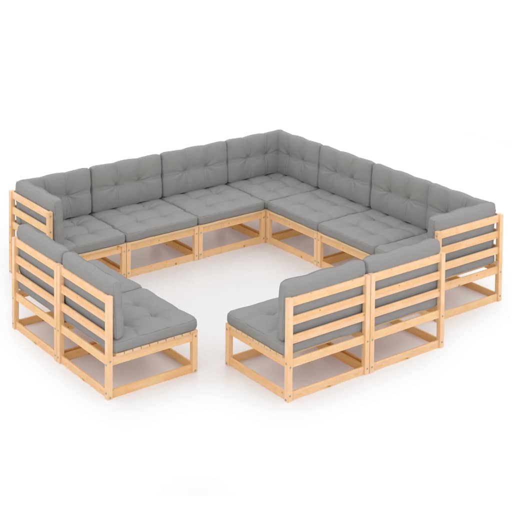 11-delige Loungeset met kussens massief grenenhout