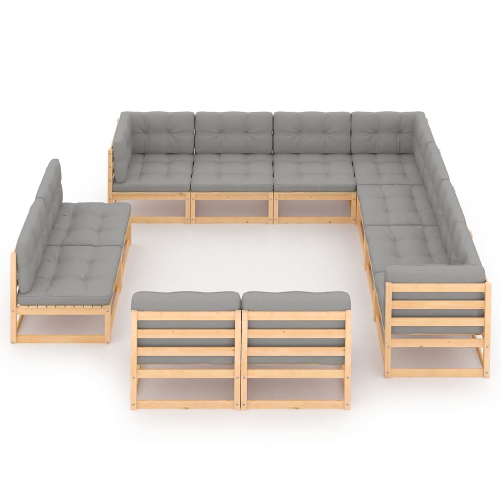 11-delige Loungeset met kussens massief grenenhout