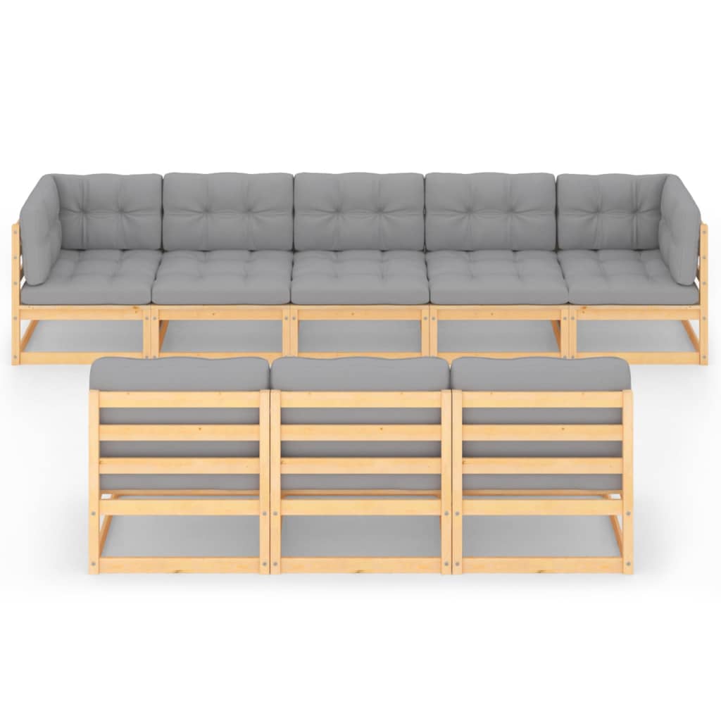 8-delige Loungeset met kussens massief grenenhout
