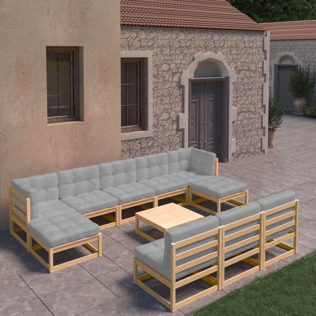 11-delige Loungeset met kussens massief grenenhout