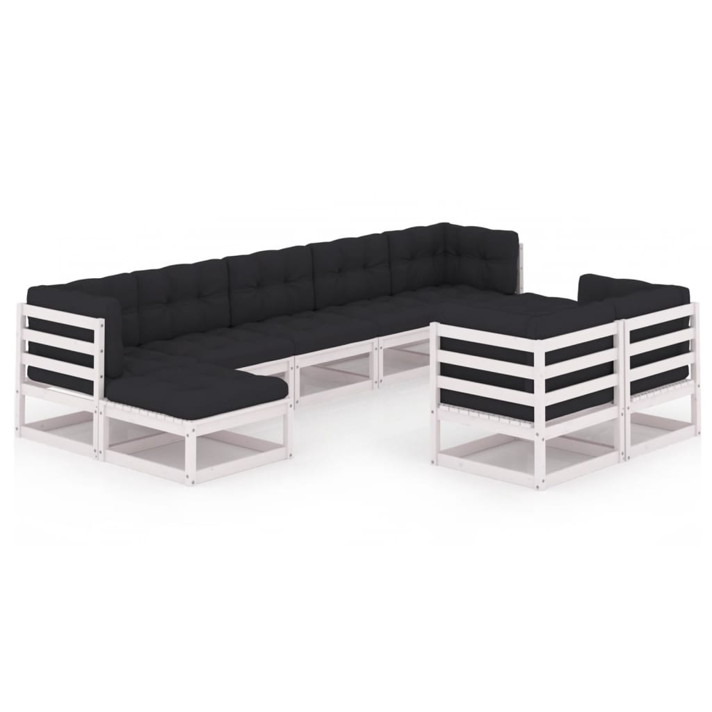 9-delige Loungeset met kussens massief grenenhout wit