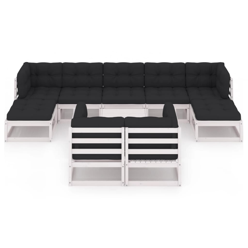 10-delige Loungeset met kussens massief grenenhout wit