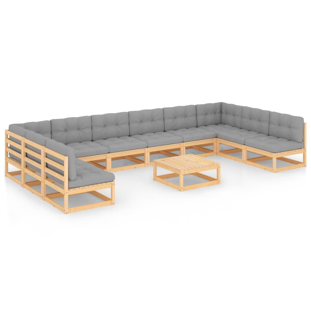 11-delige Loungeset met kussens massief grenenhout