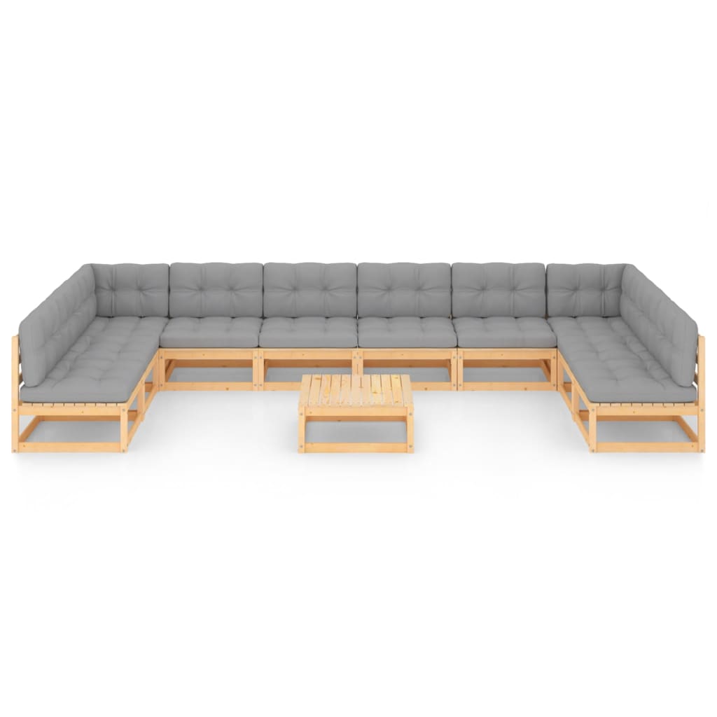 11-delige Loungeset met kussens massief grenenhout