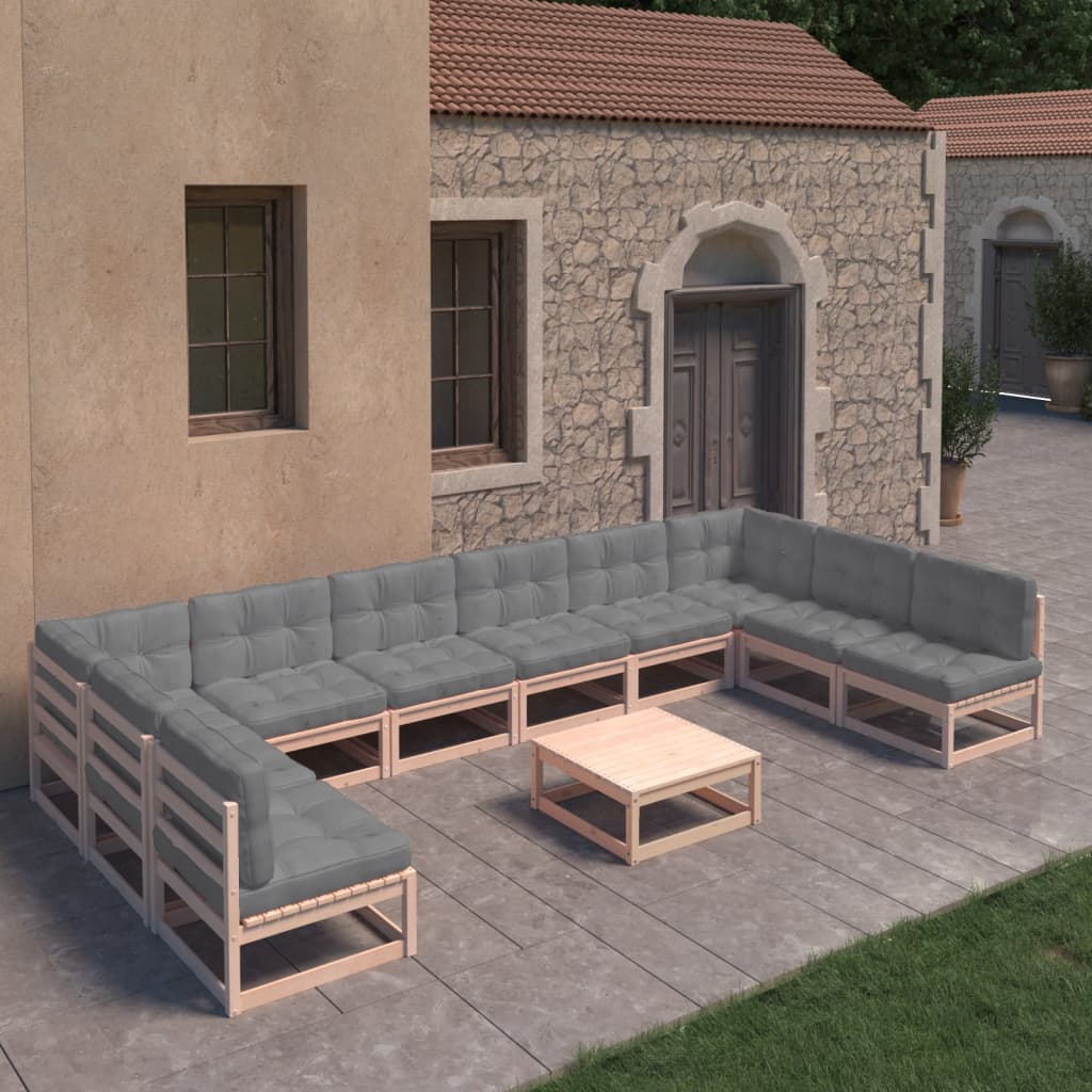 11-delige Loungeset met kussens massief grenenhout