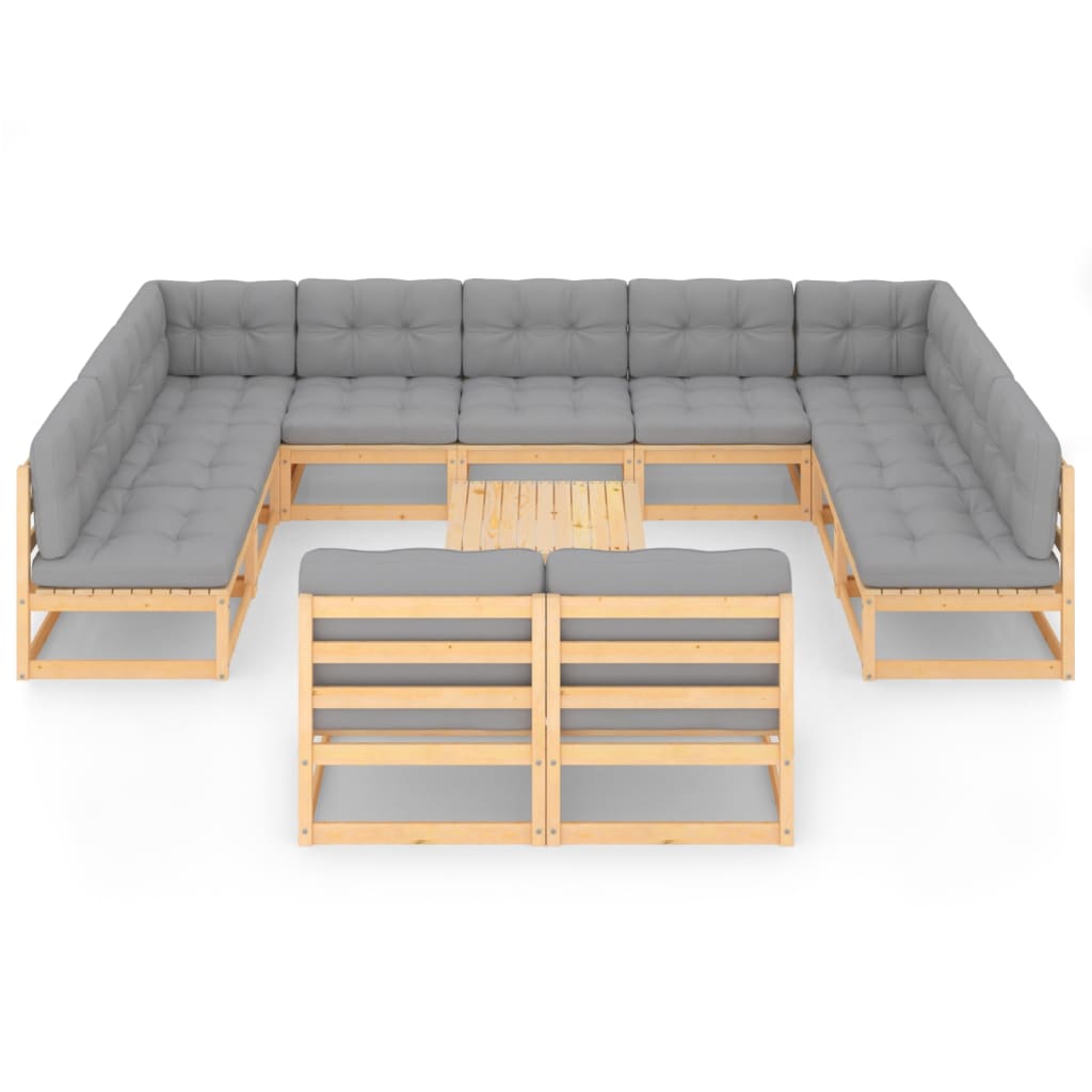 12-delige Loungeset met kussens massief grenenhout