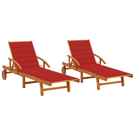 Ligstoelen 2 st met kussens massief acaciahout is nu te koop bij PeponiXL, paradijselijk wonen!