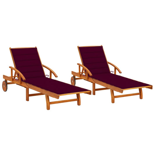 Ligstoelen 2 st met kussens massief acaciahout is nu te koop bij PeponiXL, paradijselijk wonen!