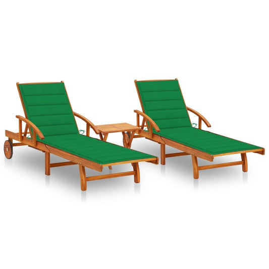Ligstoelen 2 st met tafel en kussens massief acaciahout is nu te koop bij PeponiXL, paradijselijk wonen!