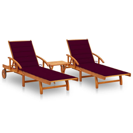 Ligstoelen 2 st met tafel en kussens massief acaciahout is nu te koop bij PeponiXL, paradijselijk wonen!