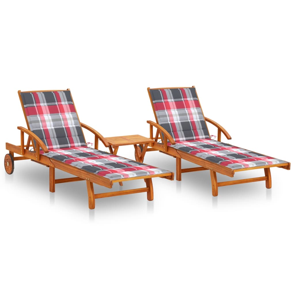 Ligstoelen 2 st met tafel en kussens massief acaciahout is nu te koop bij PeponiXL, paradijselijk wonen!