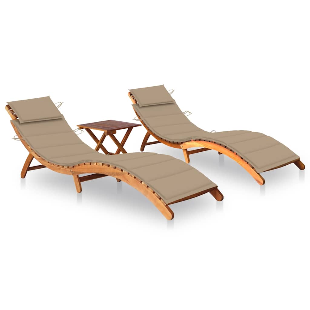 Ligbedden 2 st met tafel en kussens massief acaciahout is nu te koop bij PeponiXL, paradijselijk wonen!