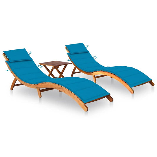 Ligbedden 2 st met tafel en kussens massief acaciahout is nu te koop bij PeponiXL, paradijselijk wonen!