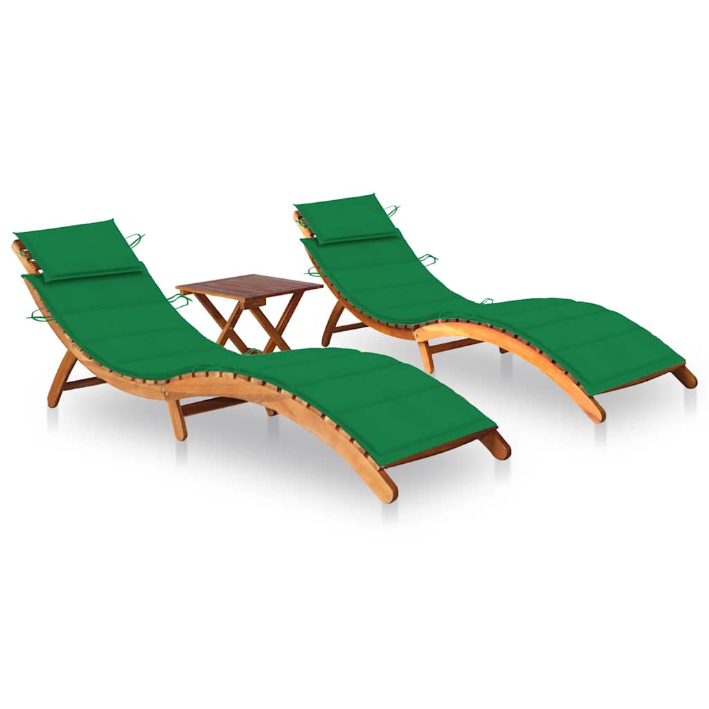 Ligbedden 2 st met tafel en kussens massief acaciahout is nu te koop bij PeponiXL, paradijselijk wonen!