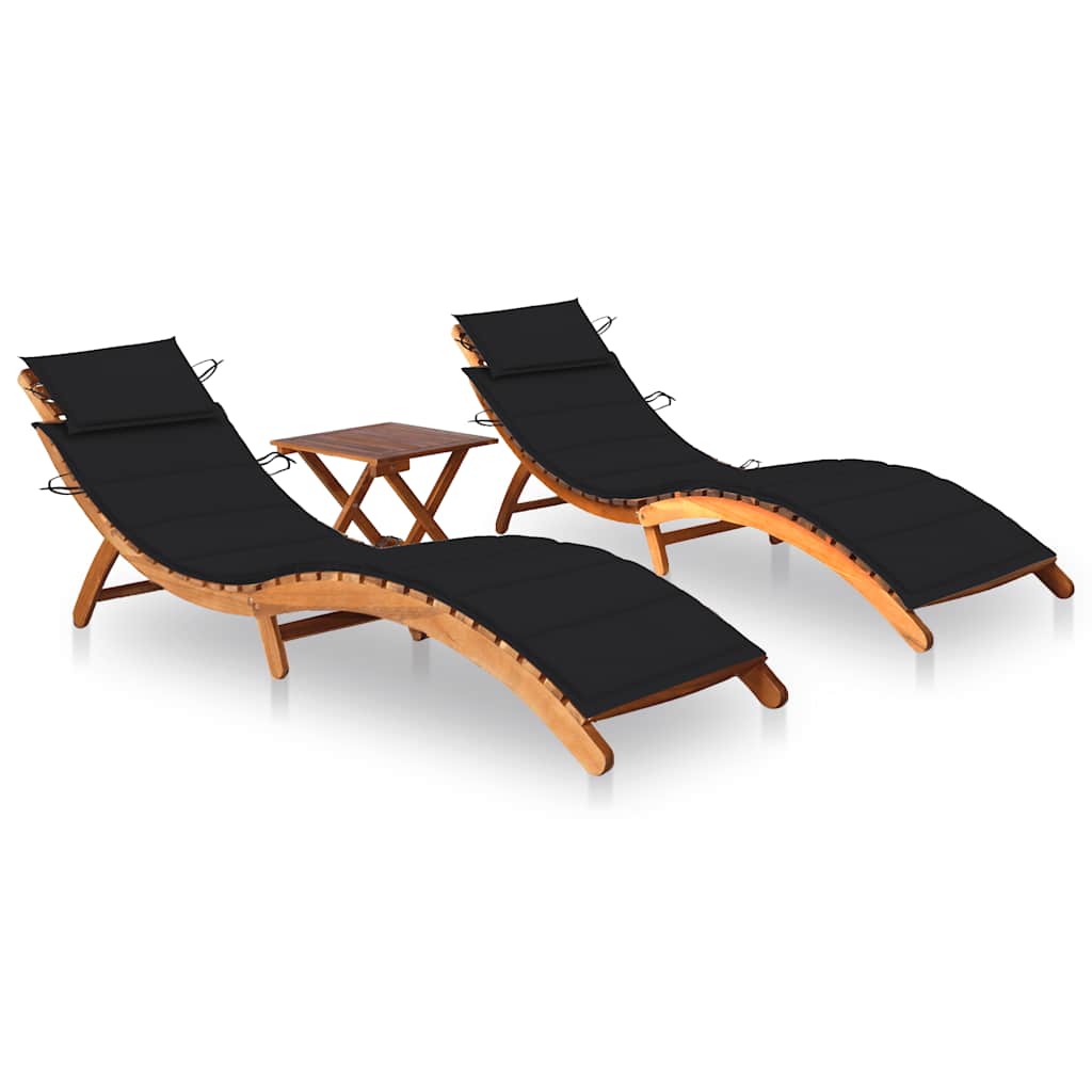 Ligbedden 2 st met tafel en kussens massief acaciahout is nu te koop bij PeponiXL, paradijselijk wonen!