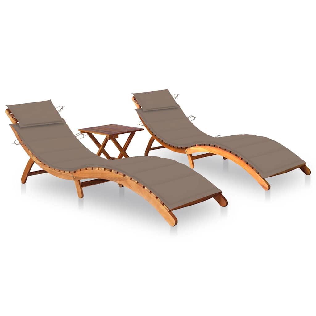 Ligbedden 2 st met tafel en kussens massief acaciahout is nu te koop bij PeponiXL, paradijselijk wonen!