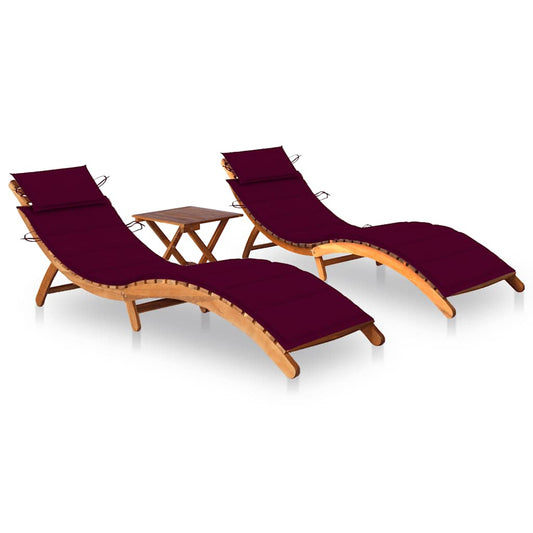 Ligbedden 2 st met tafel en kussens massief acaciahout is nu te koop bij PeponiXL, paradijselijk wonen!