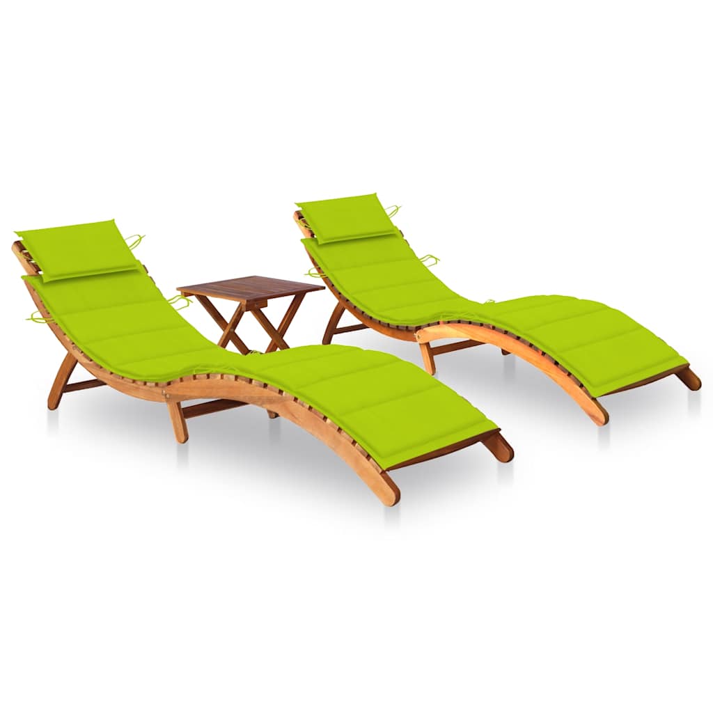 Ligbedden 2 st met tafel en kussens massief acaciahout is nu te koop bij PeponiXL, paradijselijk wonen!
