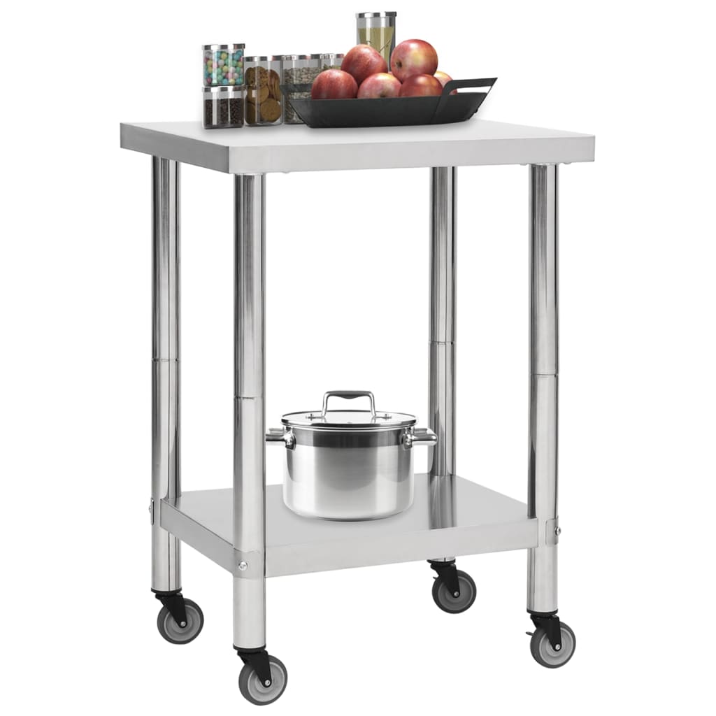 Keukenwerktafel met wielen 60x45x85 cm roestvrij staal is nu te koop bij PeponiXL, paradijselijk wonen!