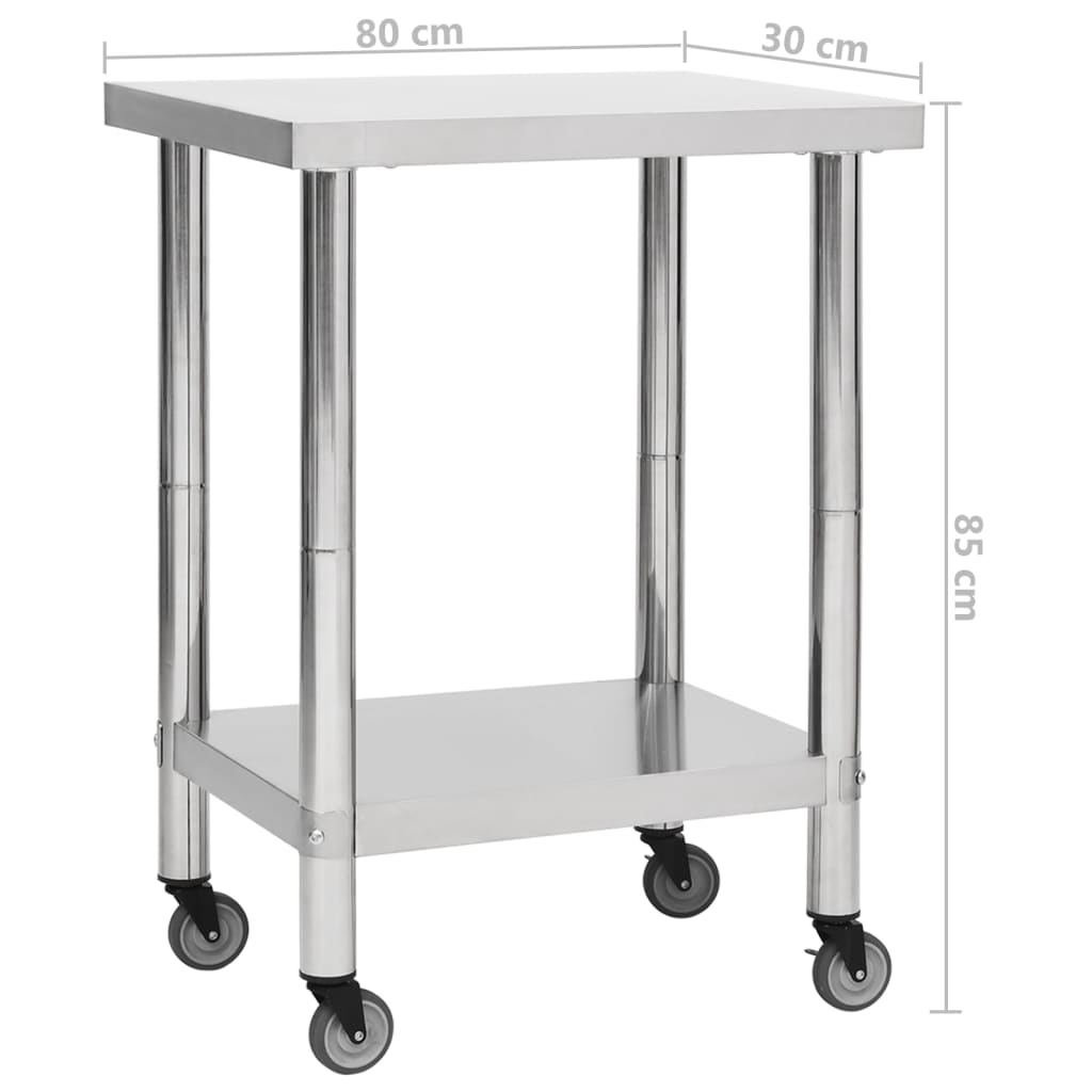 Keukenwerktafel met wielen 80x30x85 cm roestvrij staal is nu te koop bij PeponiXL, paradijselijk wonen!