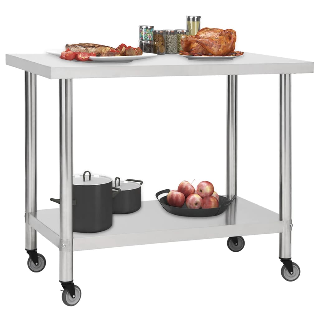 Keukenwerktafel met wielen 100x60x85 cm roestvrij staal is nu te koop bij PeponiXL, paradijselijk wonen!