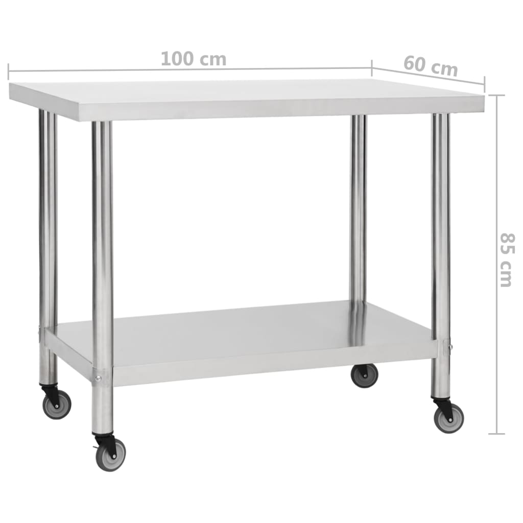 Keukenwerktafel met wielen 100x60x85 cm roestvrij staal is nu te koop bij PeponiXL, paradijselijk wonen!