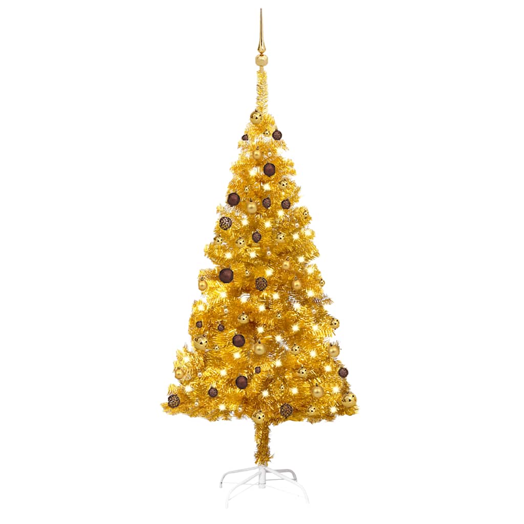 Kunstkerstboom met verlichting en kerstballen 180 cm PET goud is nu te koop bij PeponiXL, paradijselijk wonen!