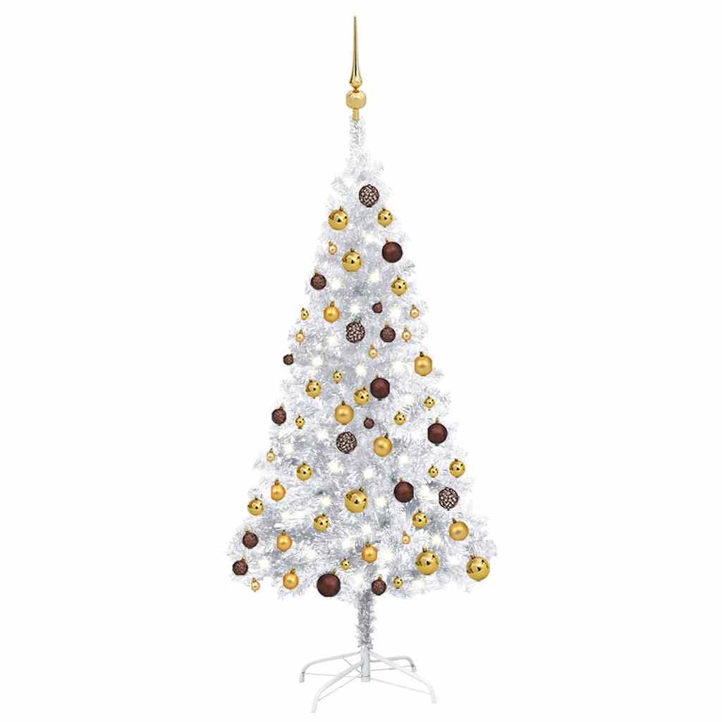 Kunstkerstboom met verlichting en kerstballen 150 cm PET zilver is nu te koop bij PeponiXL, paradijselijk wonen!