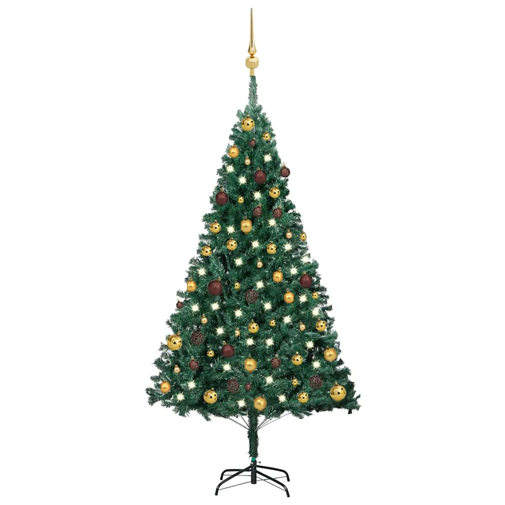 Kunstkerstboom met verlichting en kerstballen 150 cm PVC groen is nu te koop bij PeponiXL, paradijselijk wonen!