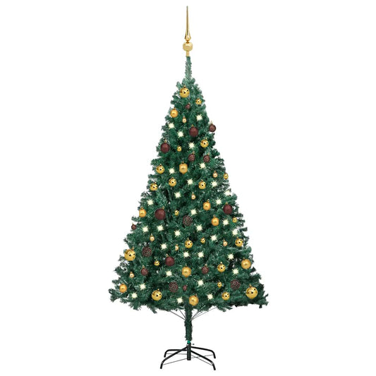 Kunstkerstboom met verlichting en kerstballen 150 cm PVC groen is nu te koop bij PeponiXL, paradijselijk wonen!