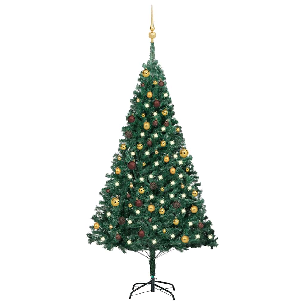 Kunstkerstboom met verlichting en kerstballen 180 cm PVC groen is nu te koop bij PeponiXL, paradijselijk wonen!
