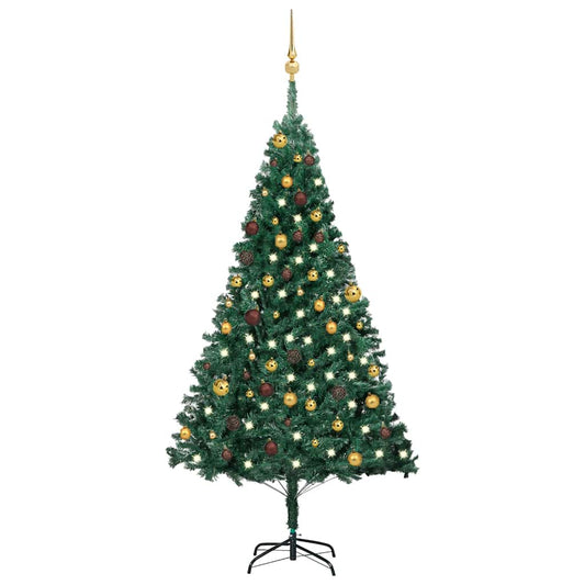 Kunstkerstboom met verlichting en kerstballen 180 cm PVC groen is nu te koop bij PeponiXL, paradijselijk wonen!