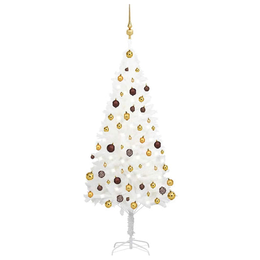 Kunstkerstboom met verlichting en kerstballen 150 cm PVC wit is nu te koop bij PeponiXL, paradijselijk wonen!